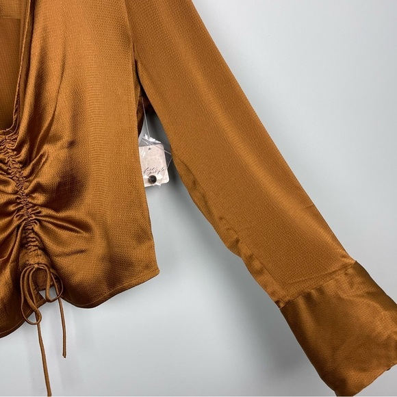 Free People Aurora Satin Blouse Tiger Eye - Picture 6 of 10